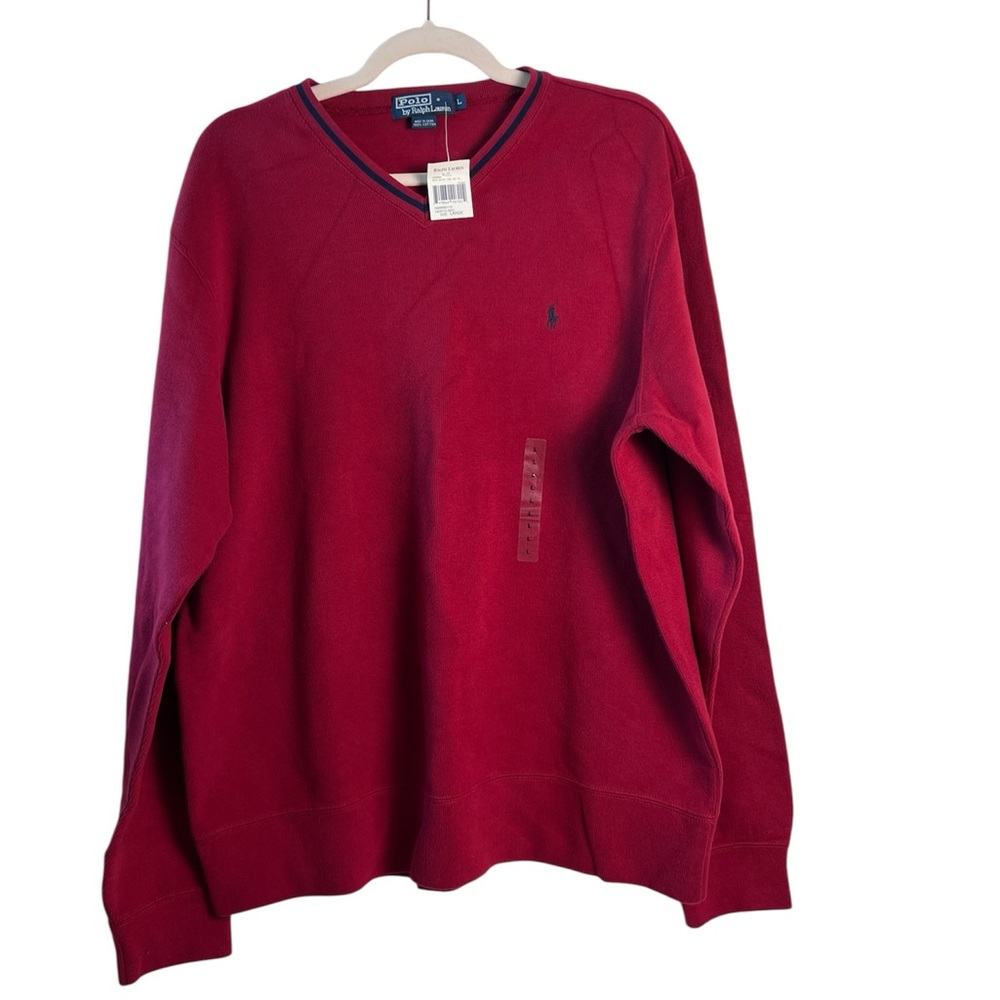 Polo Ralph Lauren Men’s Red Sweater Large 100%‎ Cotton Knit Pullover Long Sleeve